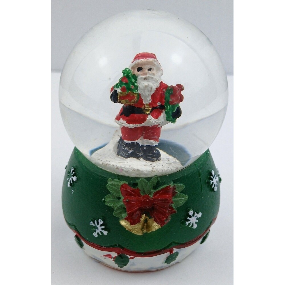Mini Santa Claus Snowglobe Christmas Snow Globe Miniature Green White Waterglobe